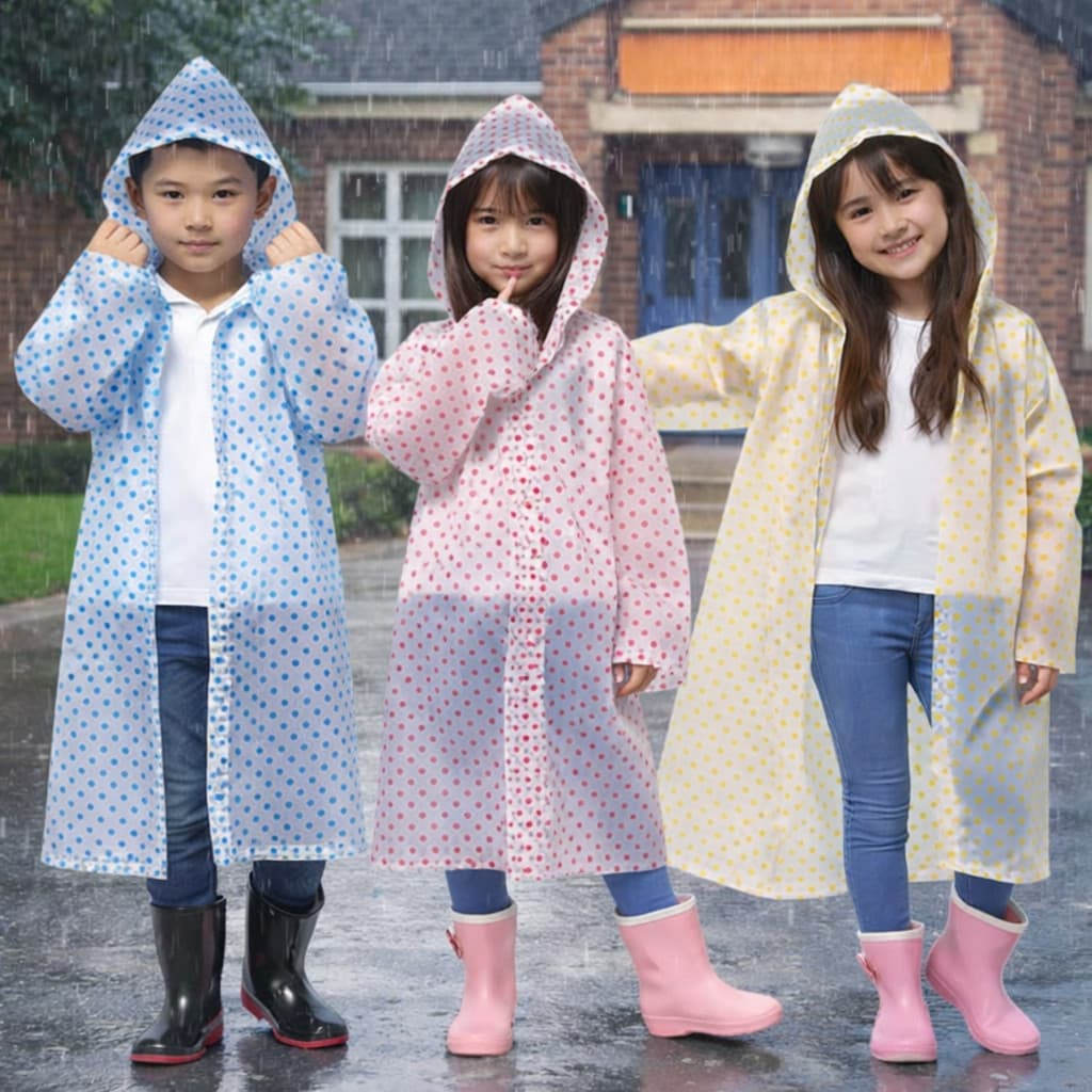 Capa De Chuva Infantil Longa Transparente Capuz Impermeável