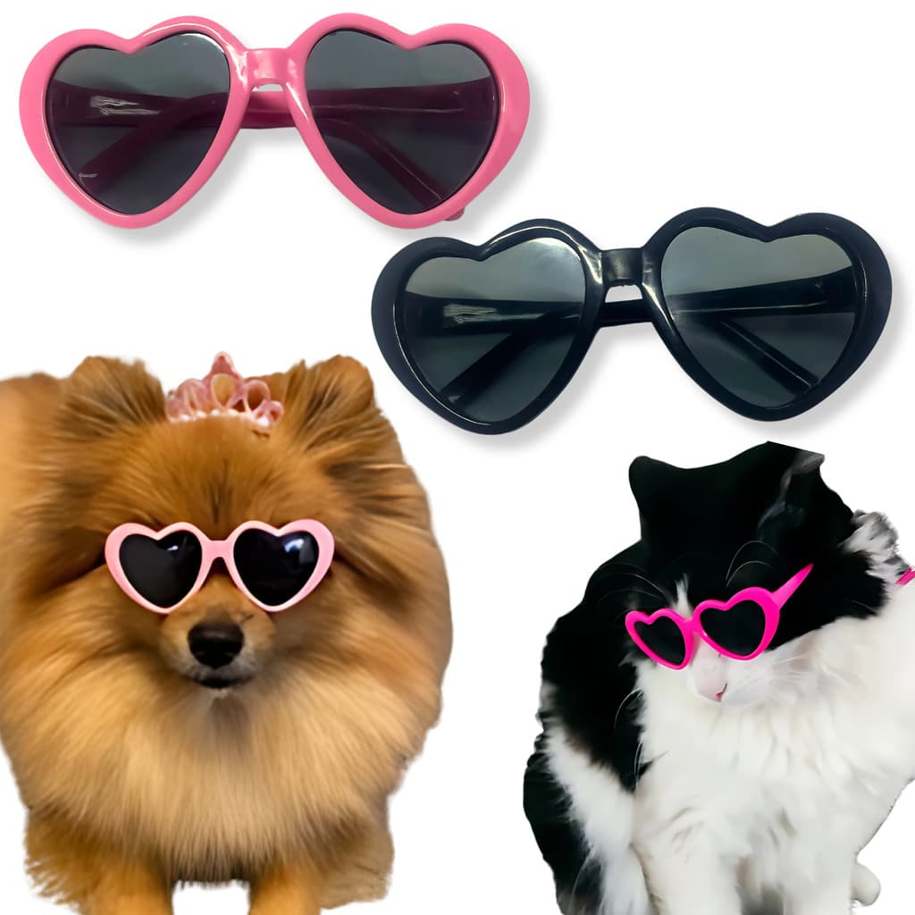 Óculos Fashion para Pet Cachorro Gato Modelo Coração Luxo Ideal para Fotos e Redes Sociais
