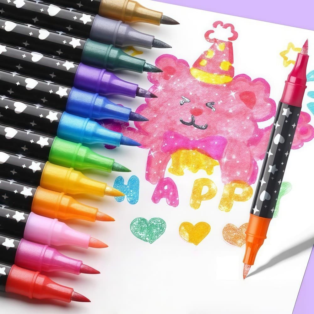 Caneta Marcadora Glitter Ponta Dupla 12/24/48/72/96 Cores Material Escolar | Para Arte, Escola, Planejamento e Desenho