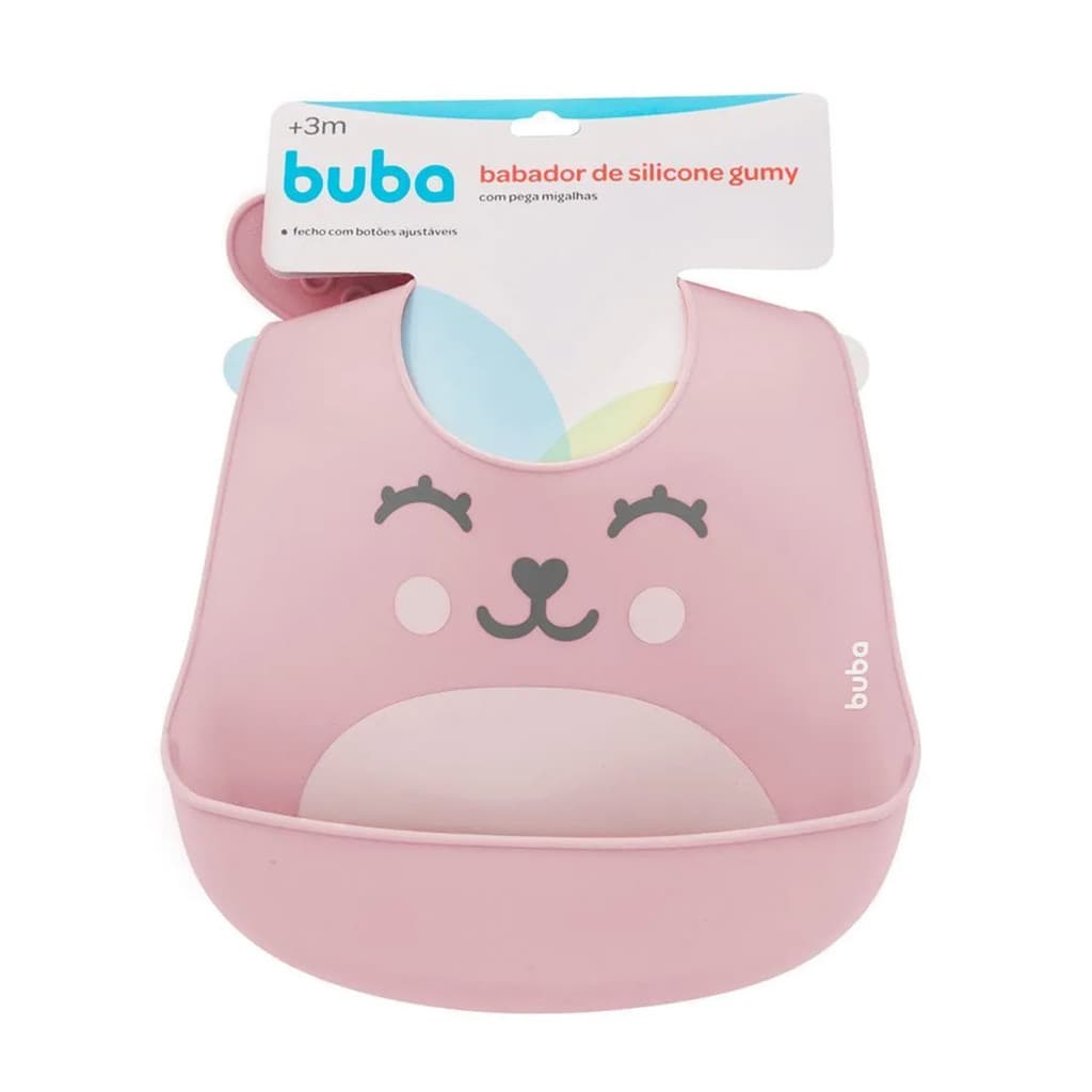 Babador Silicone Buba Impermeável Pega Migalhas Gumy Rosa