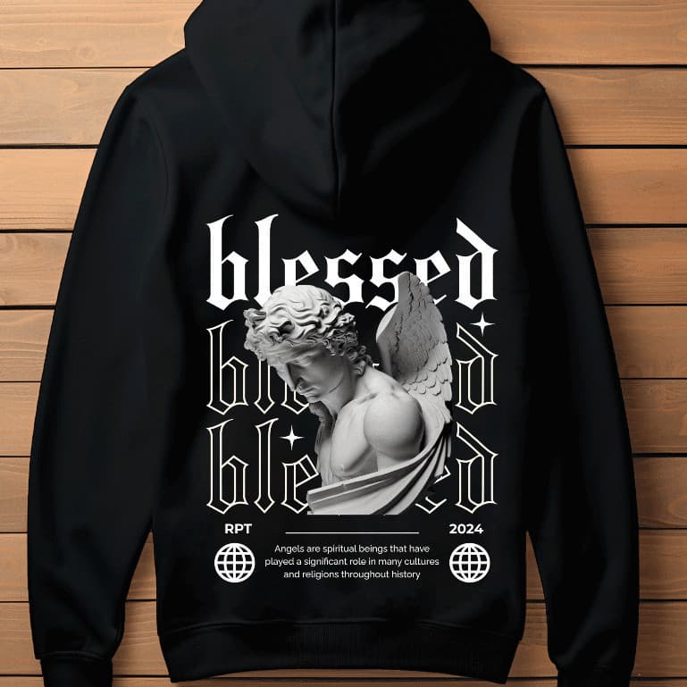 Blusa moletom masculina canguru estampada angel blessed streetwear