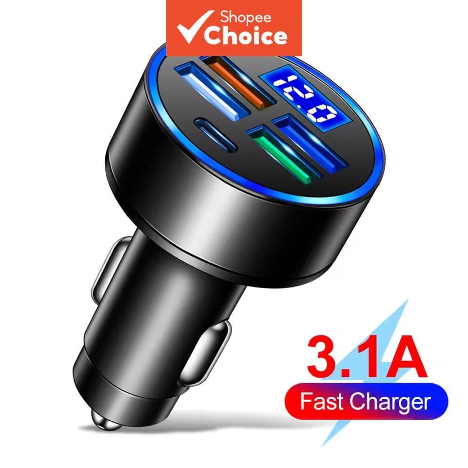 Carregador De Carro De Carregamento Rápido 5 Portas USB Adaptador De Energia Com Display Digital Universal