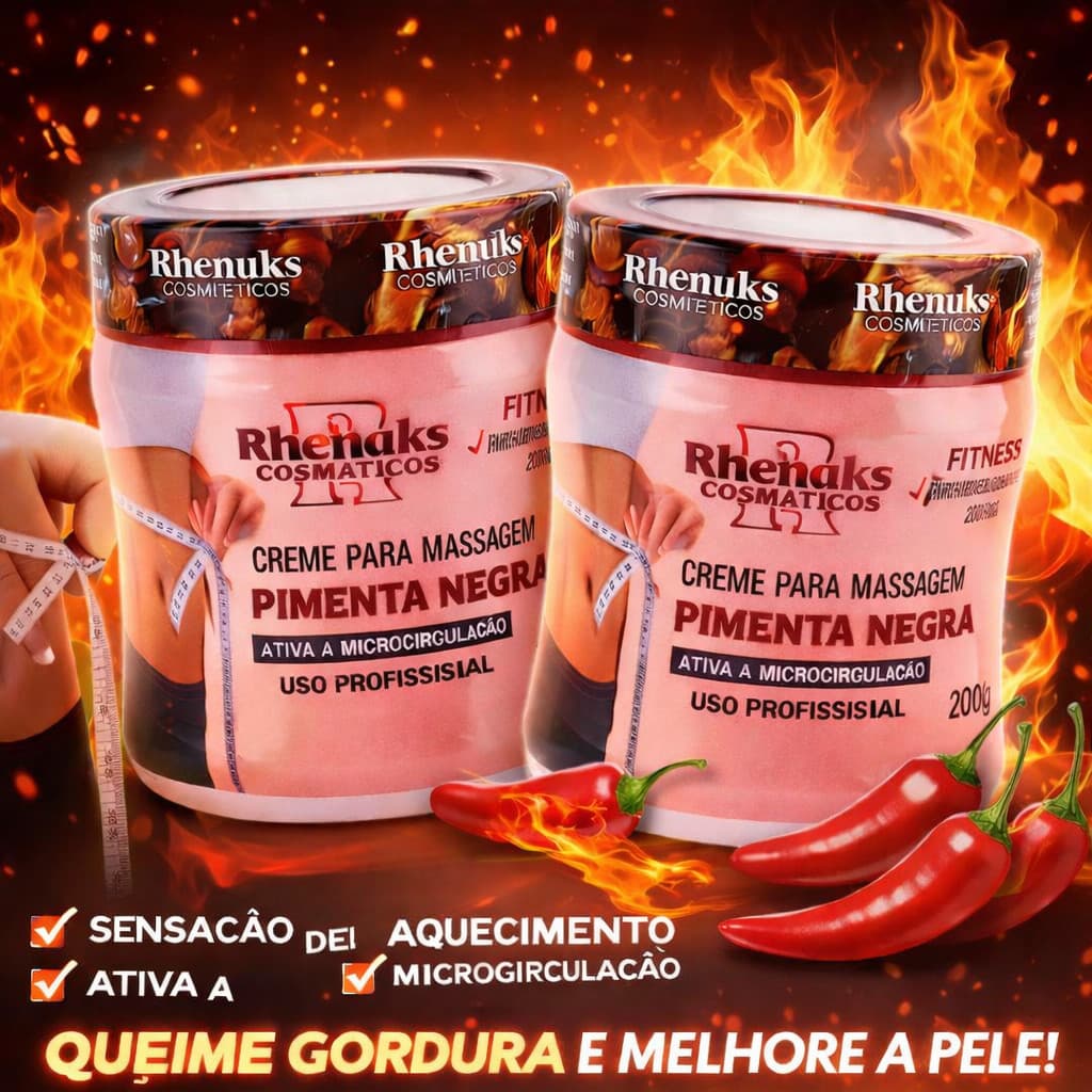 Kit 2 3 4 5 6 12 Gel Pimenta Negra Rhenuks 200g Ativa Microcirculacao e Ajuda a Reduzir Medidas