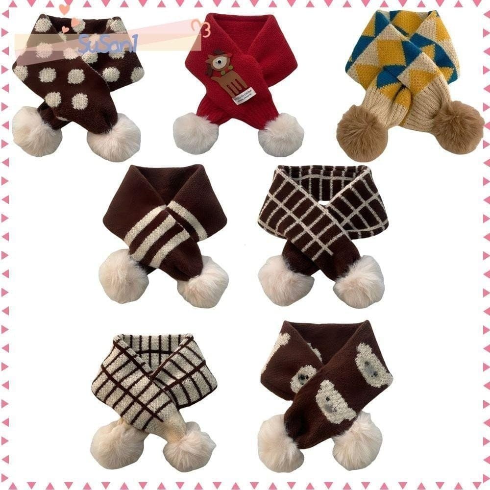 LUCKY-SUSAN1 Lenço De Tricô Para Meninos E Meninas , Aquecedor Térmico De Pescoço Espessante Com Prendedor De Pressão ,