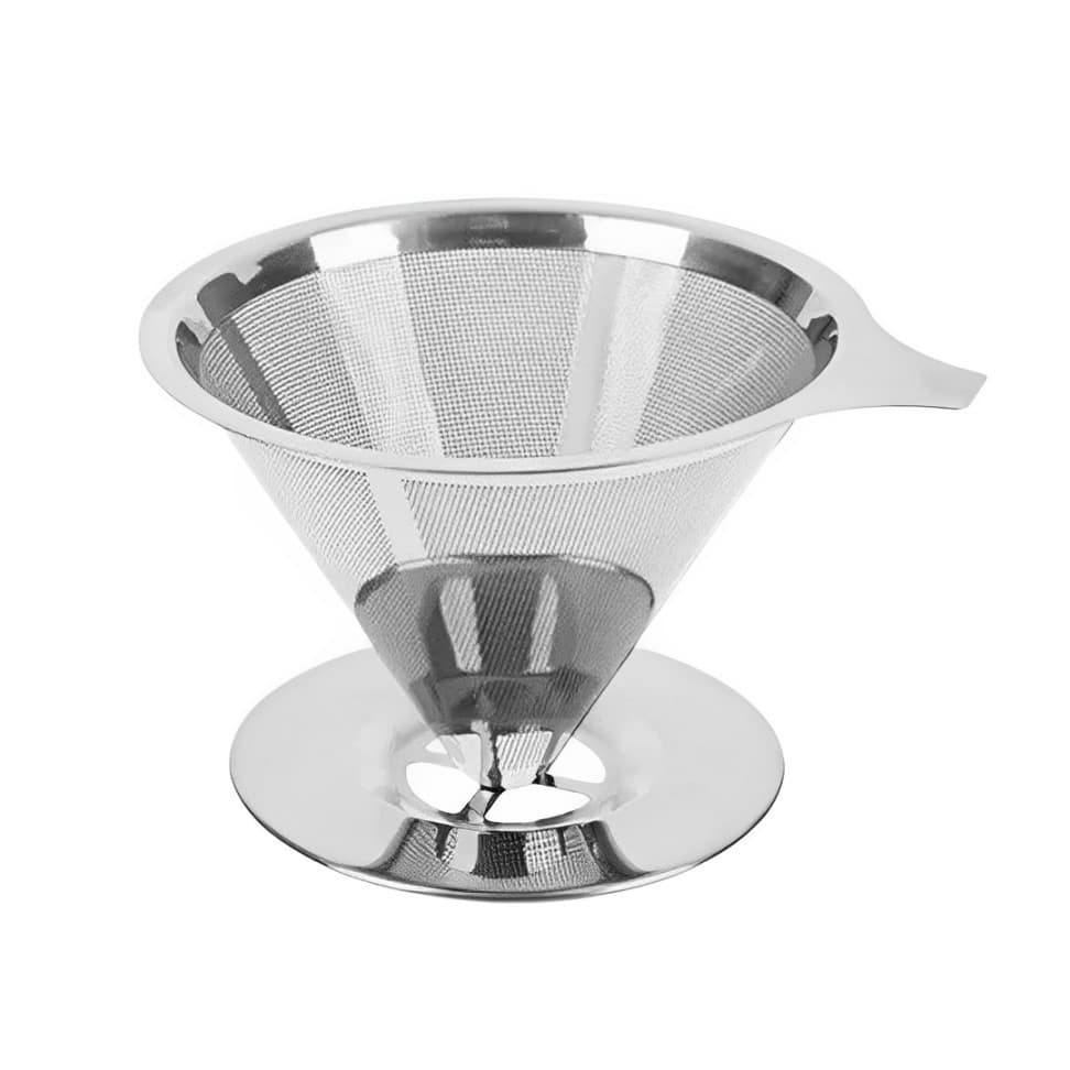 Filtro Coador De Café Inox 103 - Com Pegador em Silicone - Peneira Aço Reutilizável