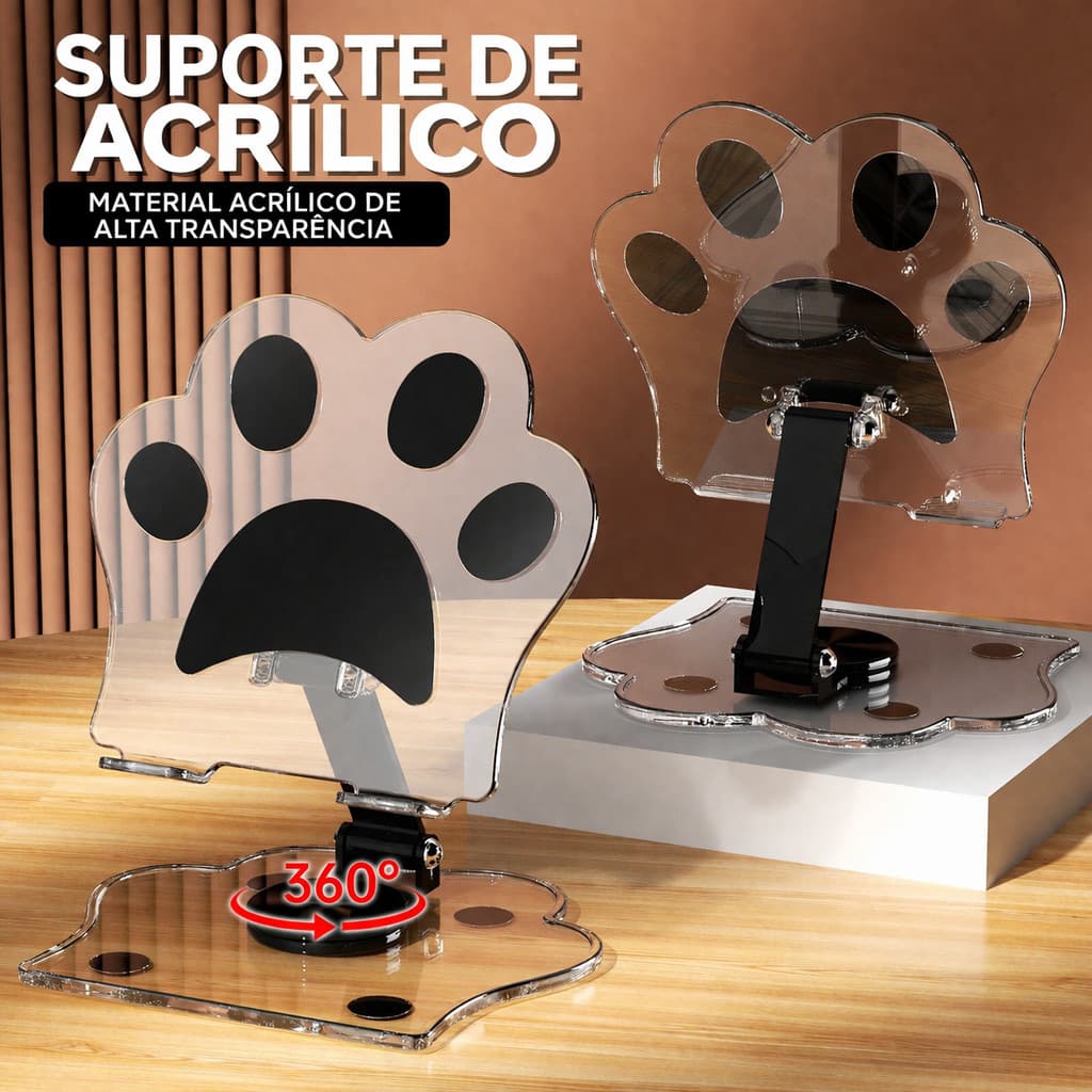 Suporte de Mesa em Acrílico Transparente para Tablet e iPad com Base Giratória 360°