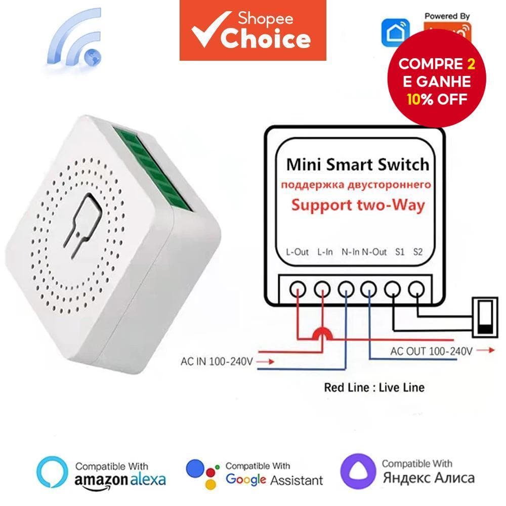  Funciona com o Interruptor Wifi MINI 16A Tuya DIY Controle Remoto de 2 vias Temporizador Relé Automação Para Smart Life
