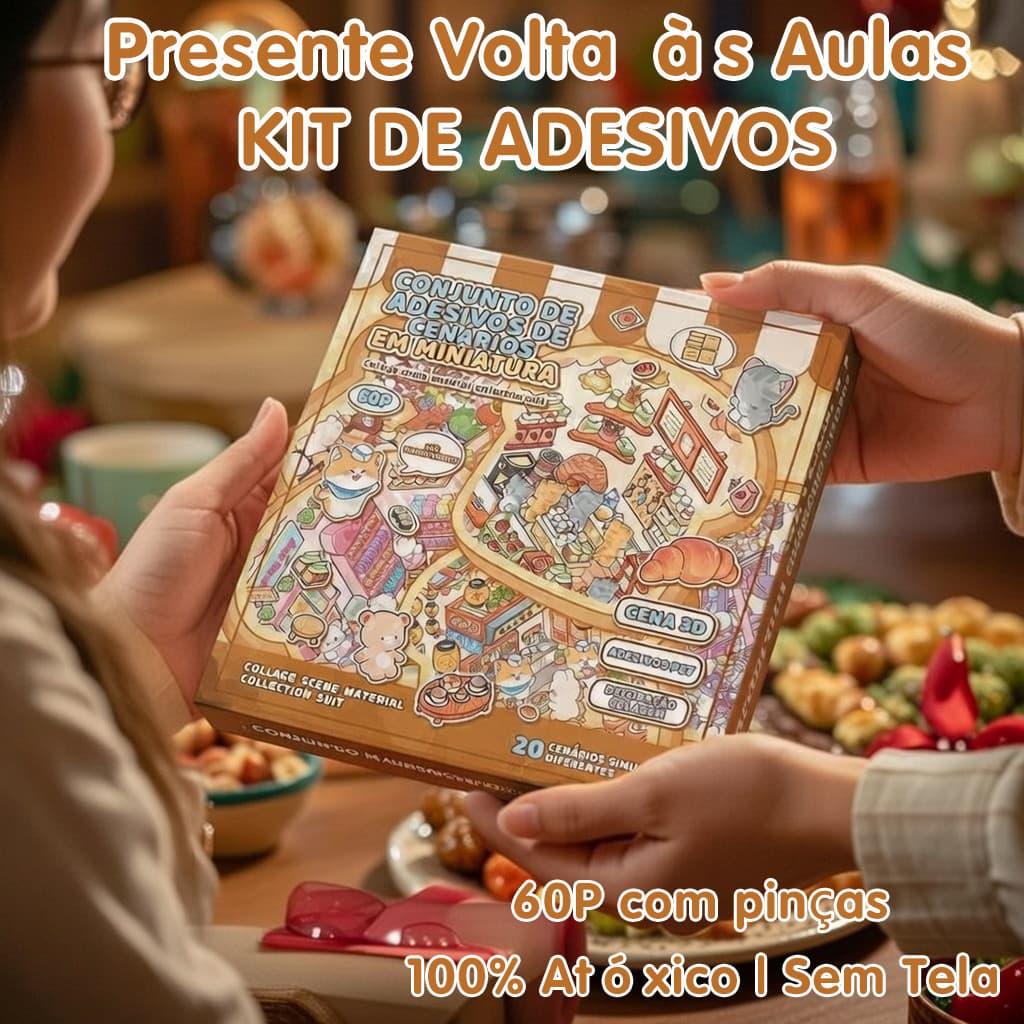Presente Volta Às Aulas Kit Adesivos 3D PET Atóxico 20 Cenas 60 Páginas Sem Tela Educativo Compartilhar