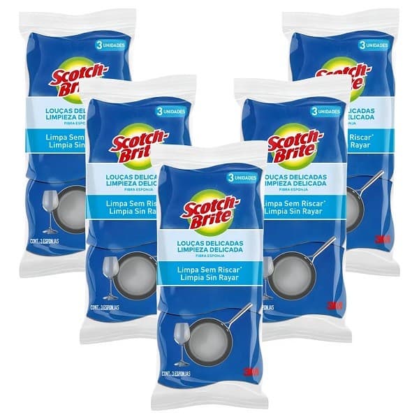 Kit 5 Pacote Esponja SCOTCH-BRITE Cozinha Nao Risca Azul