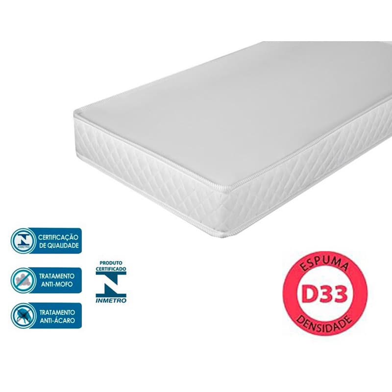 Colchão Solteiro Espuma D33 Certificado Inmetro Antiácaro e Antimofo – Conforto e Qualidade