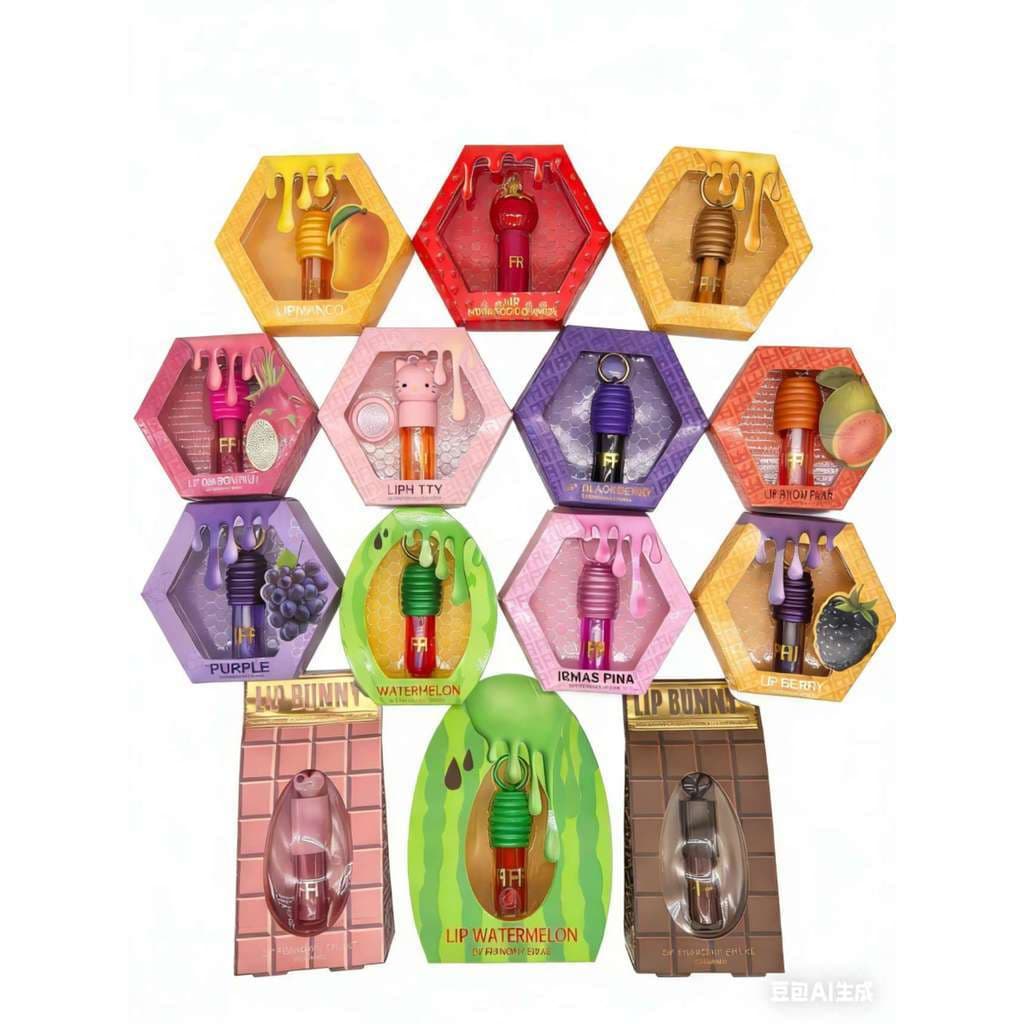 Gloss labial com tema de frutas，Lip Aromatizada Fofa | Cheirinho de Frutas  | Presente Kawaii