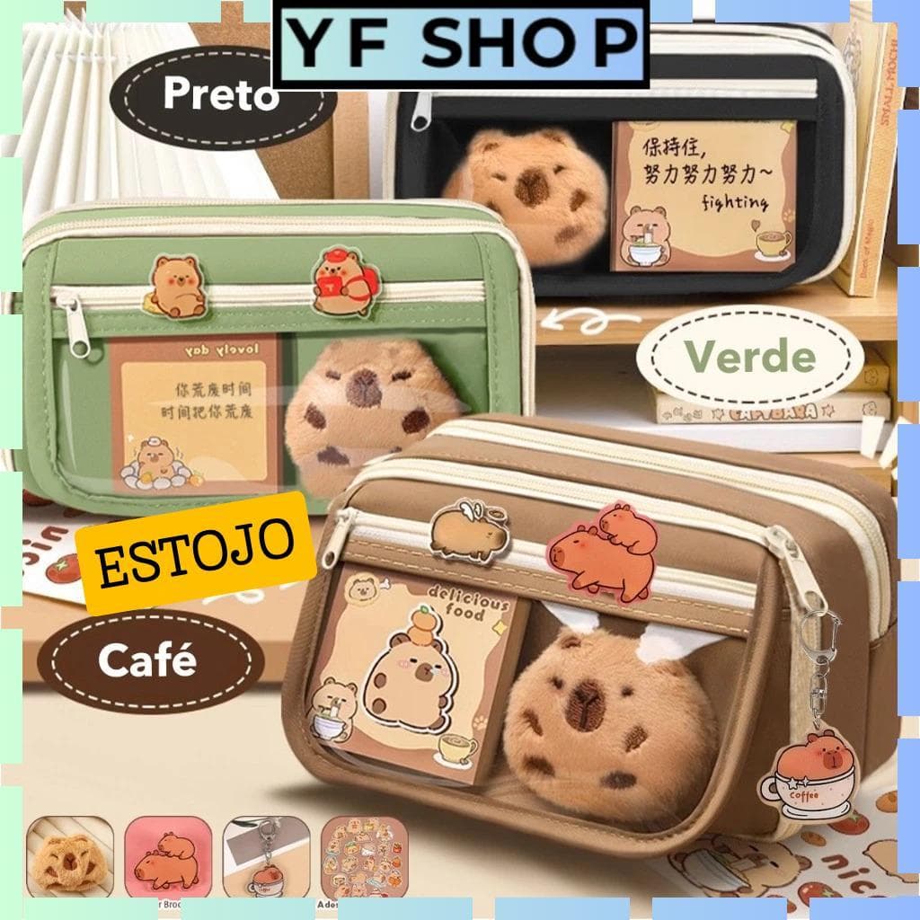 (Adesivo gratuito incluído) DIBEE Estojo transparente grande - Estojo de lona impermeável estilo coreano