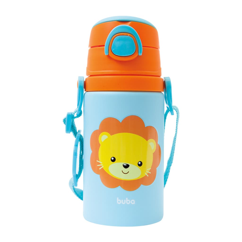 Garrafinha De Alumínio Com Canudo Buba Animal Fun Leão 400ml