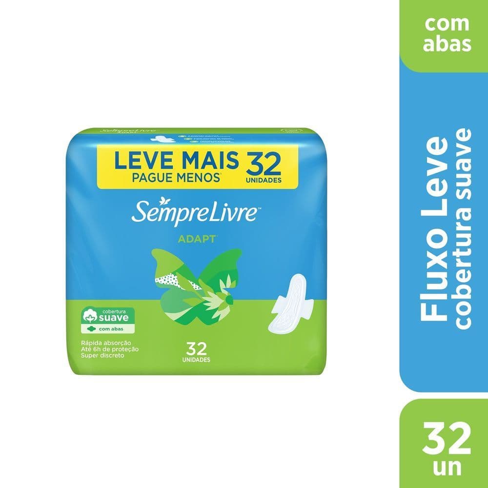  Absorvente Sempre Livre Adapt Suave Com Abas 32 Unidades