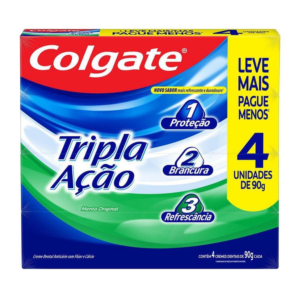 Creme Dental Colgate Tripla Ação Anticárie com Flúor e Cálcio 4 Unidades de 90g cada