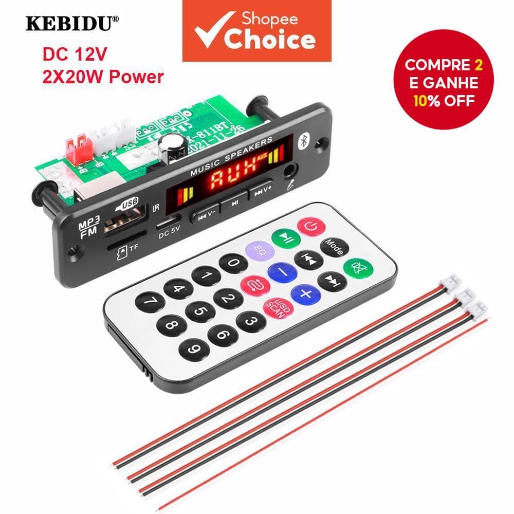 40W Bluetooth 5.0 MP3 Player Placa Decodificadora 2x20W 12V Rádio FM TF USB AUX Kit Receptor Para Carro