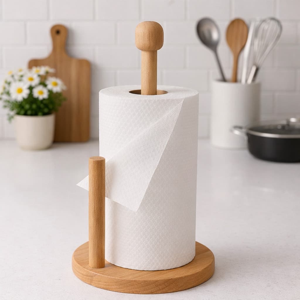 Suporte Porta Papel Toalha Bambu Organizador Cozinha Porta Rolo Papel Toalha
