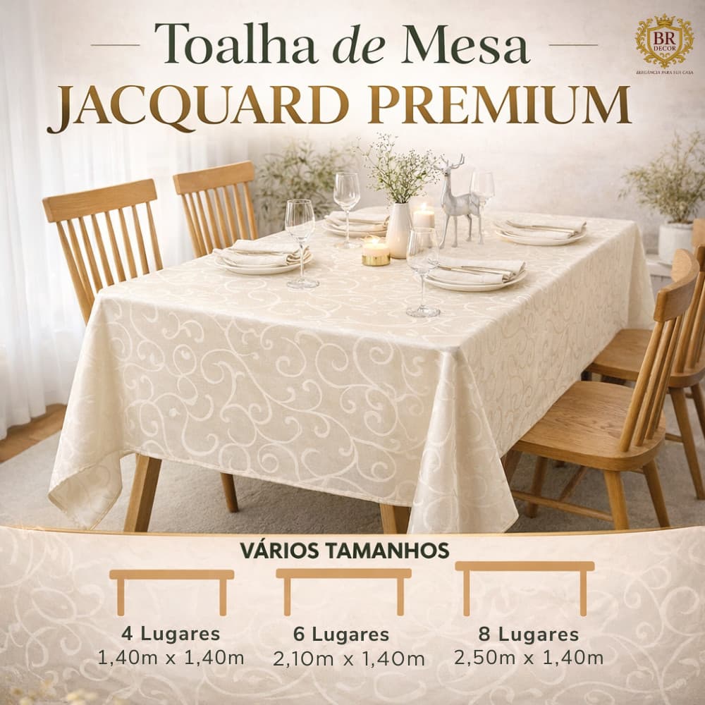 Toalha de Mesa Jacquard Premium com Acabamento - 4, 6 e 8 Lugares