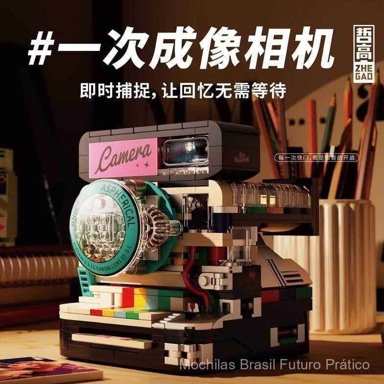 Compatível com mini câmera retrô Lego, câmera instantânea, brinquedo da moda, blocos de montar Lego, presente de formatu