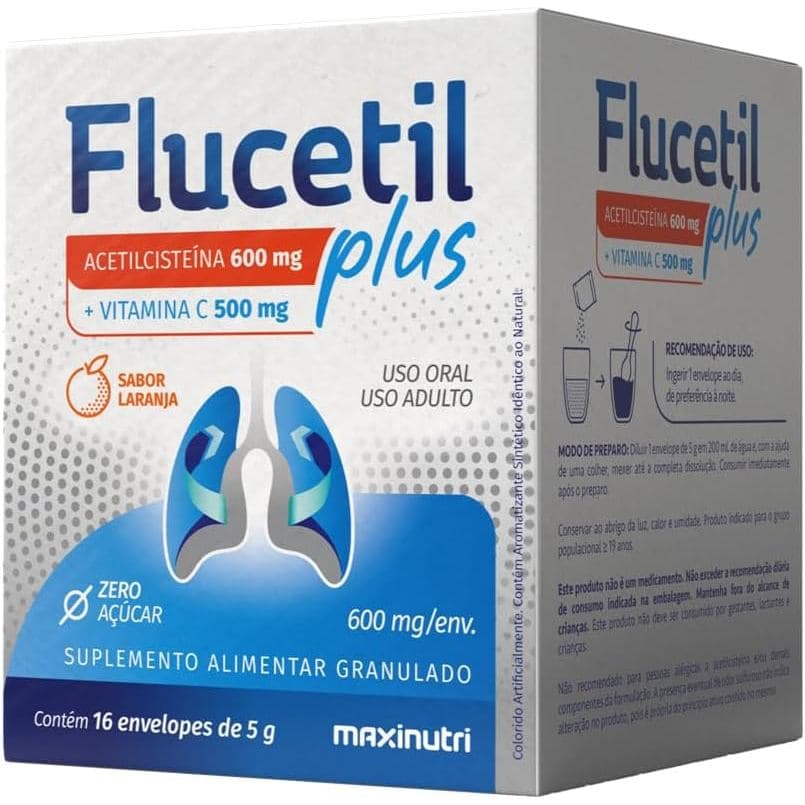 Flucetil Plus (16 envelopes de 5g), Sabor Laranja