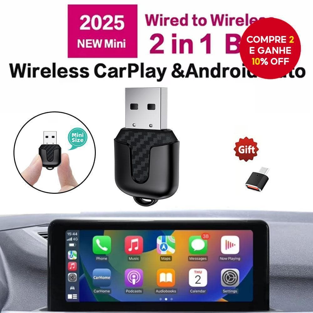 Adaptador CarPlay Sem Fio 2 Em 1 E Android Auto-AI Smart Box Para Carros Com