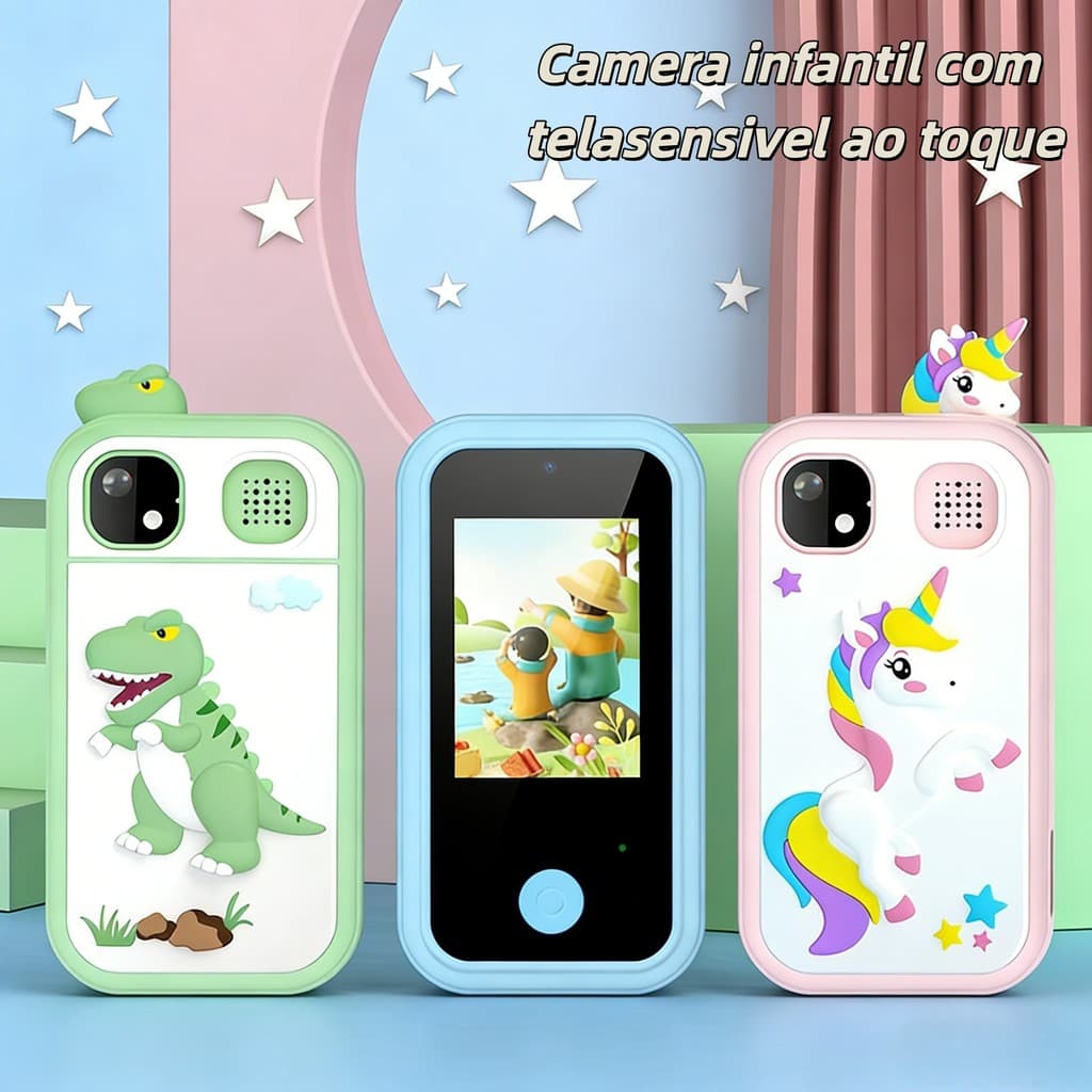 Telefone de Brinquedo para Crianças com Câmera Instantânea – Tela Sensível ao Toque de Alta Definição e Alta Resolução
