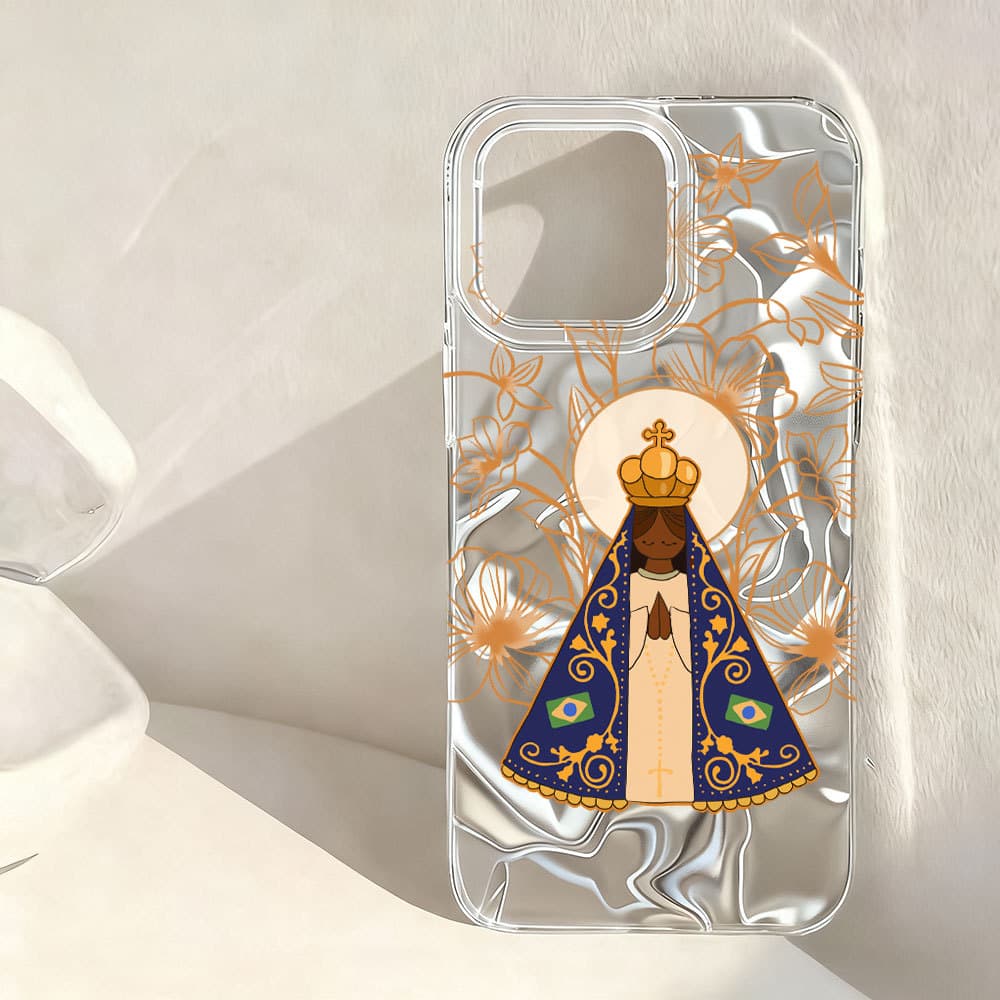 Capa Capinha Para iPhone 13 11 12 14 15 16 Plus Pro Max Nossa Senhora Gradiente Aurora Anti-Queda