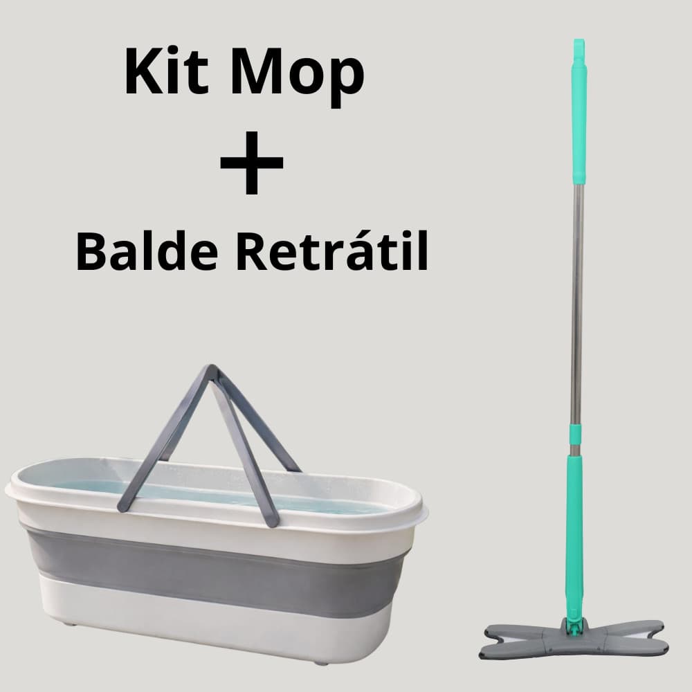 Mop Esfregão Torção Microfibra e Balde Retratil silicone 13L funcional