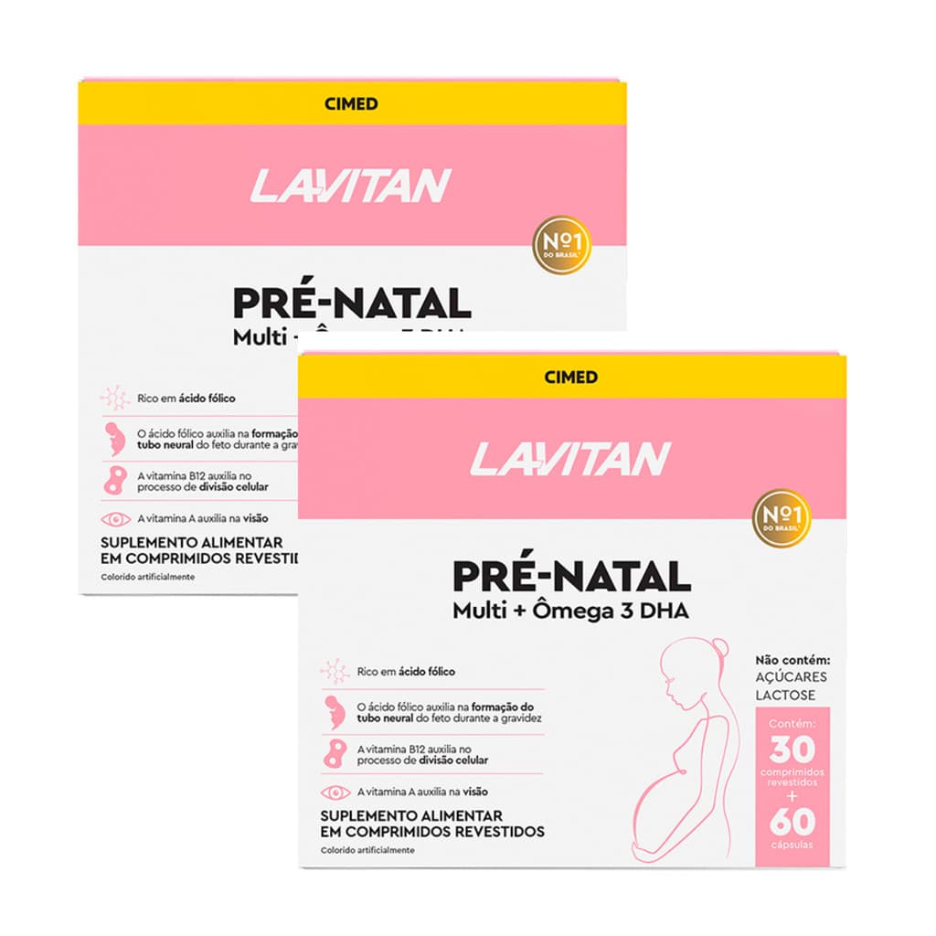 kit 2 Caixas Suplemento Lavitan Pré-Natal Multi + Ômega 3 DHA | 60 Dias | Gestantes