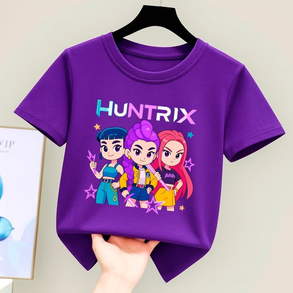 Camiseta De Algodão Infantil Menina T-shirt Huntrix Cores Diferenciadas Blusinha Infantil DeseNHO Divertido