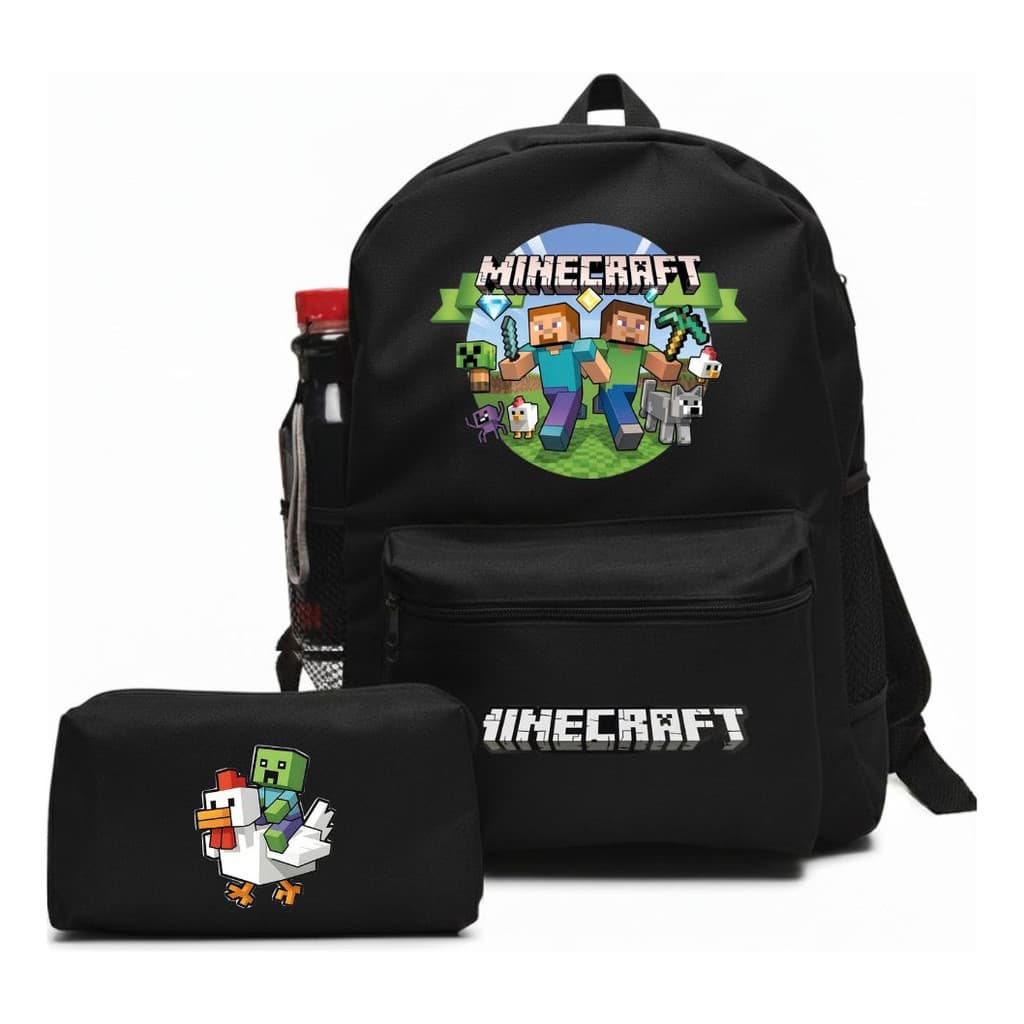 Kit Mochila Escolar Minecraft Infantil Reforçada + Estojo