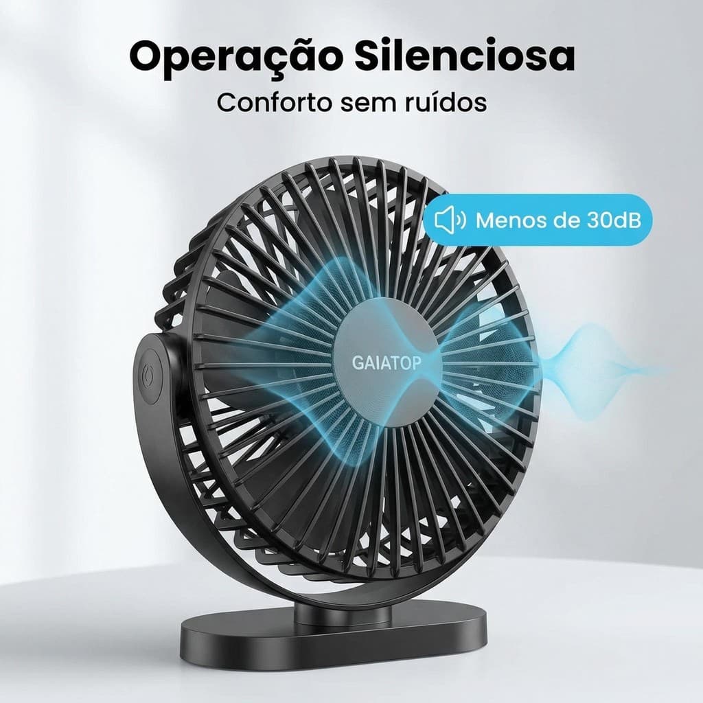 Ventilador Portátil de Mesa Gaiatop TF55 3 Velocidades com Cabo USB  Ultra Silencioso