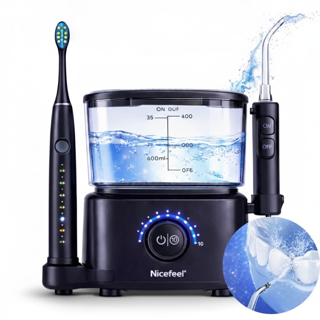 Escova Elétrica E Irrigador Bucal 2 Em 1 Mesa Multi-níveis Ajustáveis Alta Capacidade Limpeza Profissional Oral