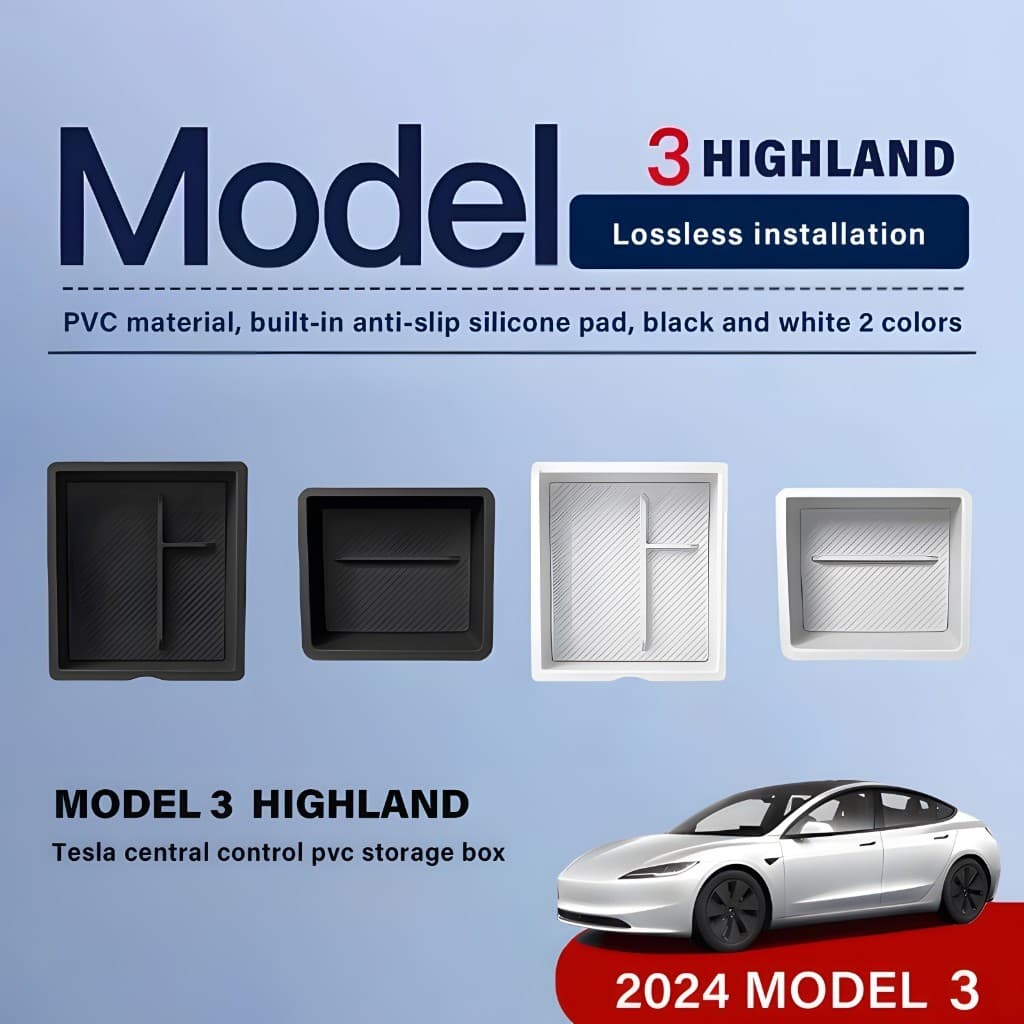 Adequado Para 2024 Tesla Modelo 3 Highland PVC console Central Caixa De Armazenamento Gaveta Escondida Tapete De silicon