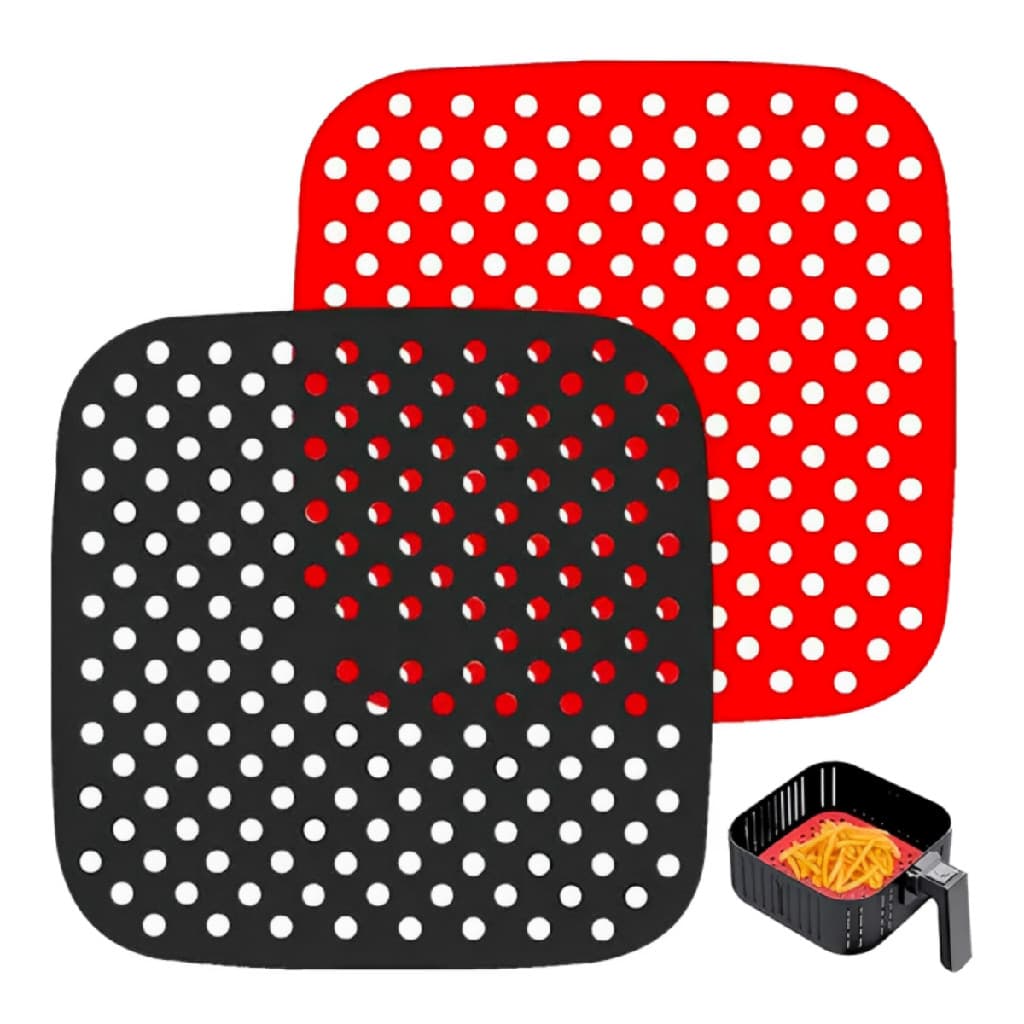 Kit 2 Und Tapete Silicone Air Fryer Quadrado 20x20cm Reutilizavel Antiaderente