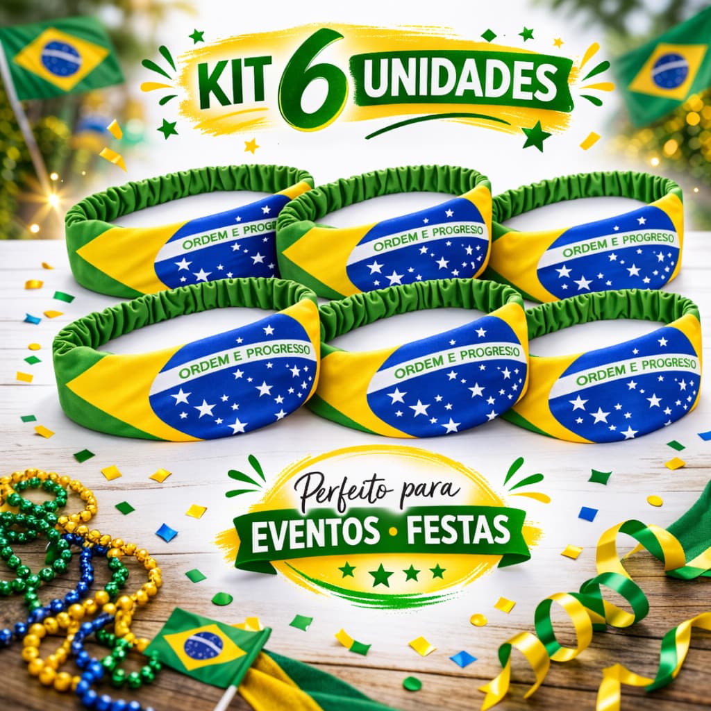 Kit Faixa de Cabelo Brasil Elástica Bandana Copa 2026 Torcida Ajustável Confortável Infantil Adulto