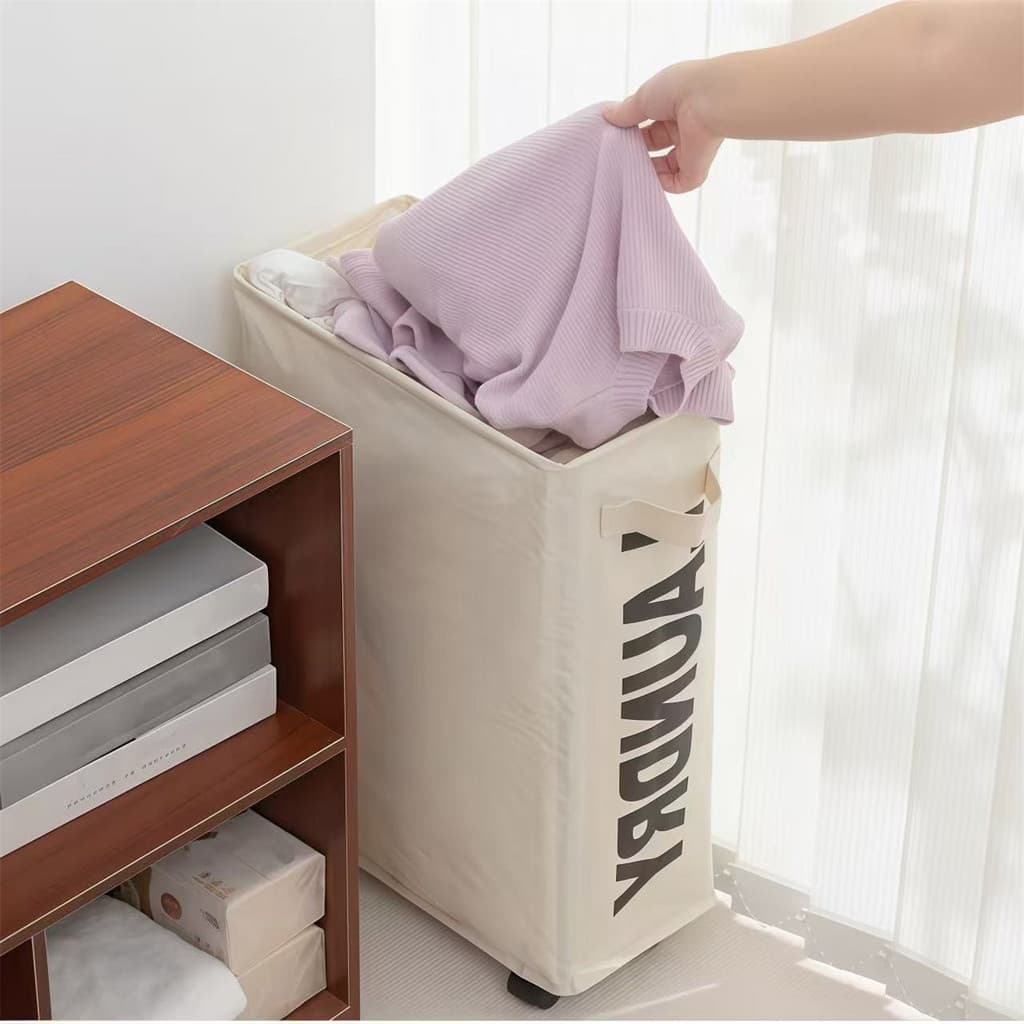 Cesto de Roupa Suja Dobrável com Rodinha 44 Litros