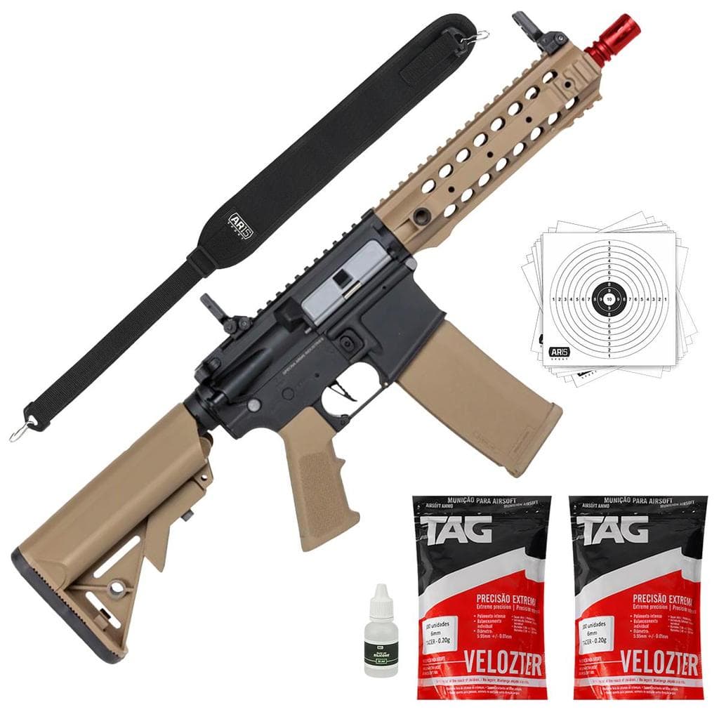 Rifle Airsoft M4 SA-F01 6mm Aeg Gatilho Eletronico Tan + BBs