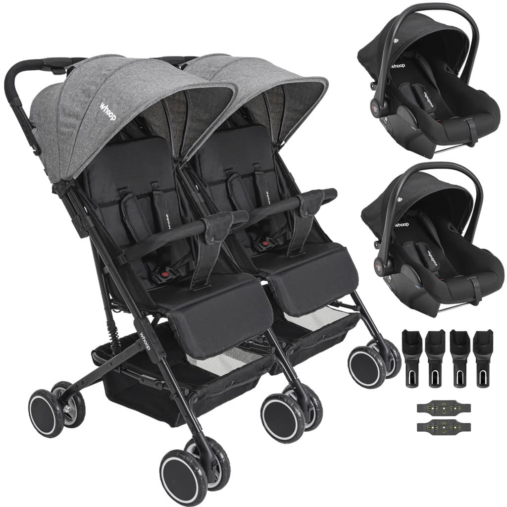 Carrinho Kiddo Gemeos com 2 Bebe Conforto Colinho Mascote Grafite