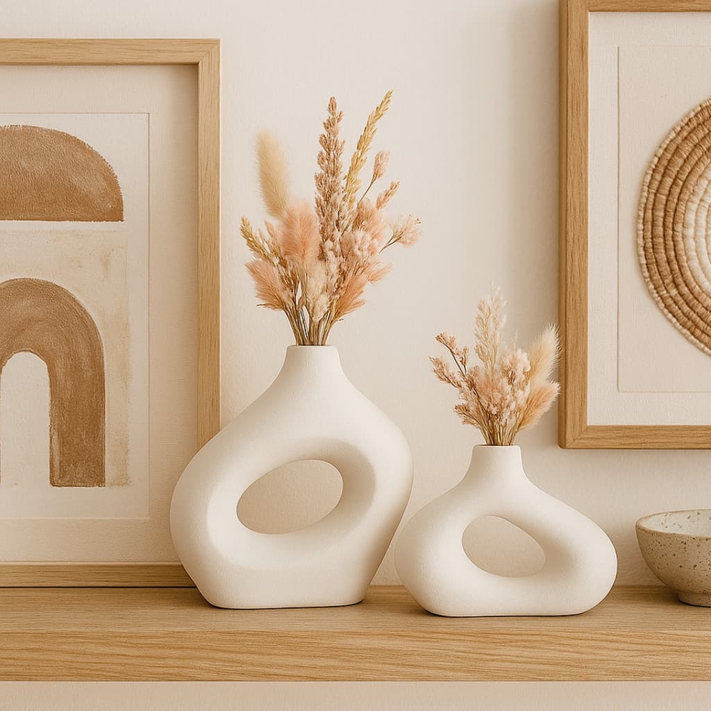 Kit Vaso Decorativo Minimalista Boho Escultura Moderna Rústica 2pçs | Decoração Casa Escritório