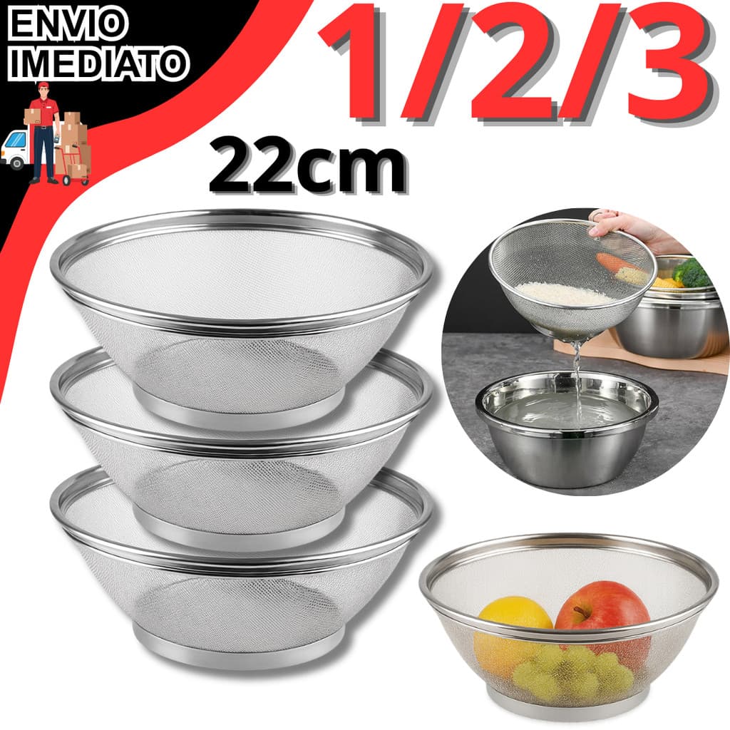 Cesto Cesta De Inox Escorredor 22CM Para Lavar Cozinhar Alimentos Arroz Legumes Frutas Massas Resistente Multiuso