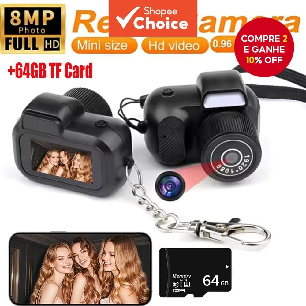  Câmera com tela HD 1080p e cartão TF 64GB, com lâmpada flash e encaixe de bateria, câmera de vídeo portátil retro