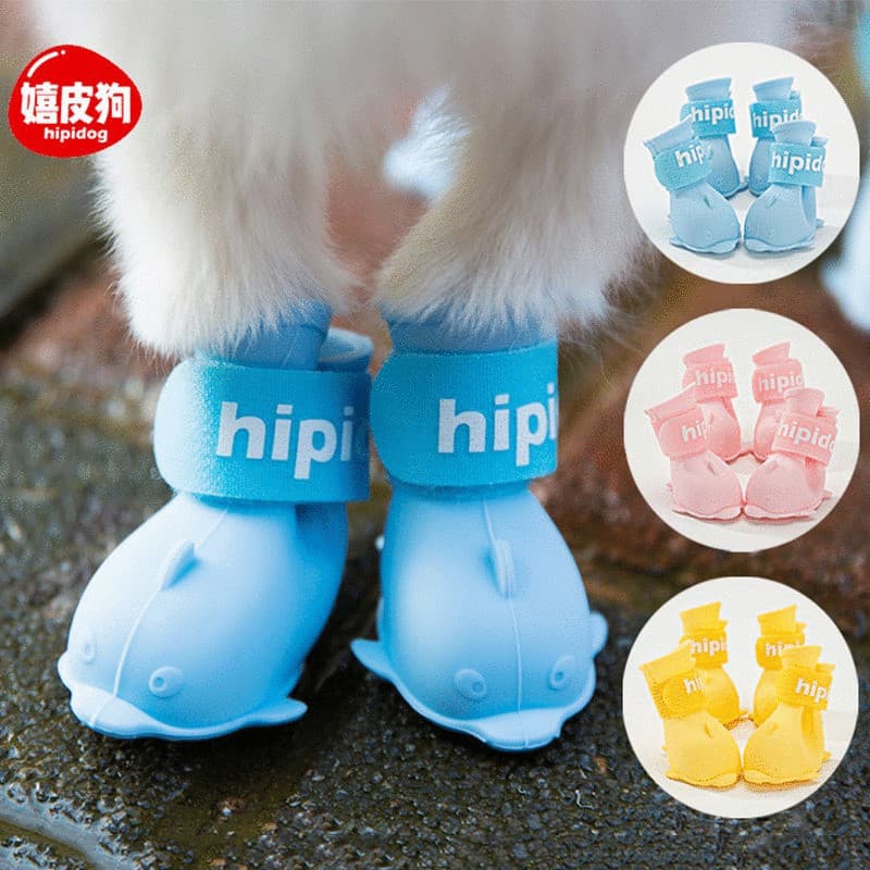️ Estoque pronto Envio rápido Sapatos de cachorro de desenho animado Pomeranian Bichon Conjunto de 4 botas de chuva impe