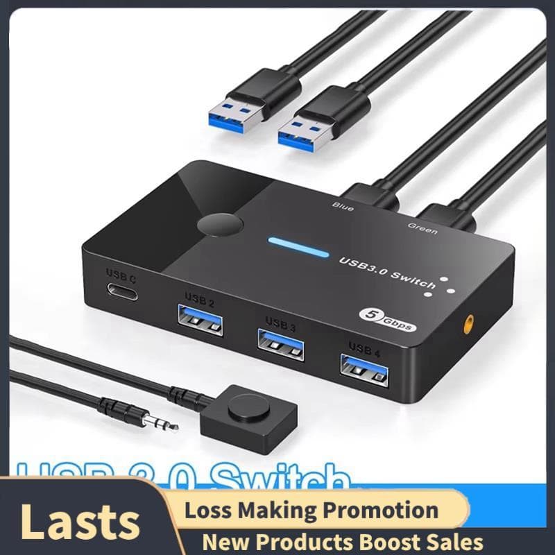 USB3.0 Para Tipo-C KVM Switch 2 Em 4 Saídas USB3.0 Laptop Host Device Sharing Impressora , Telado E Mouse