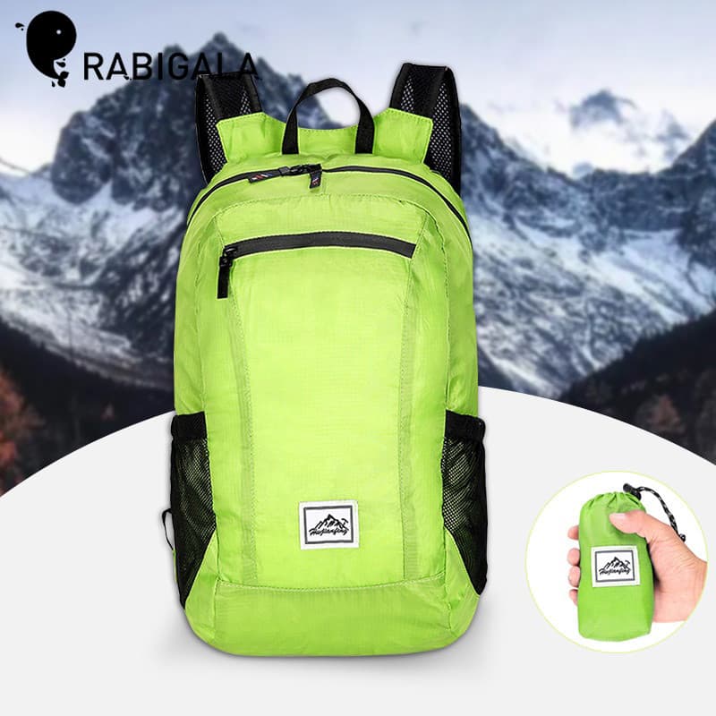 Mochila dobrável ultraleve de 20 litros à prova d'água, adequada para caminhadas e escola.