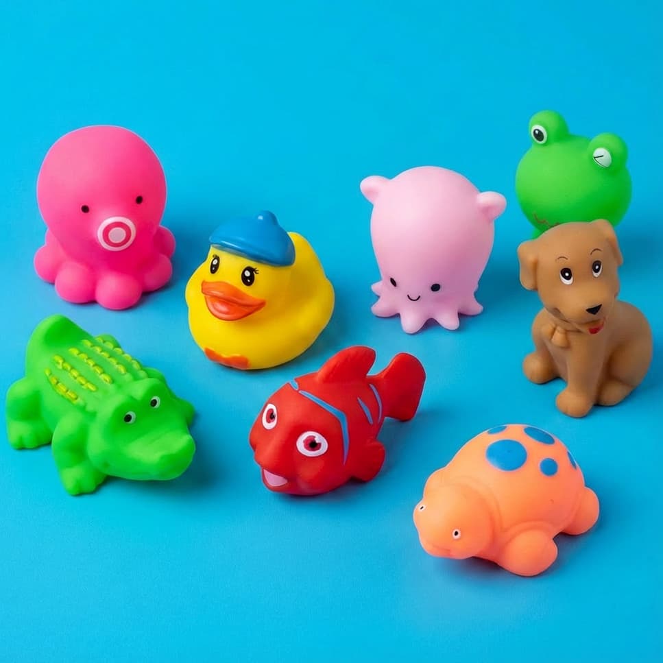 Kit 6/8 Bichinhos Para Banheira Banho Brinquedos Interativos Flutua Na Água Patinho Peixinho