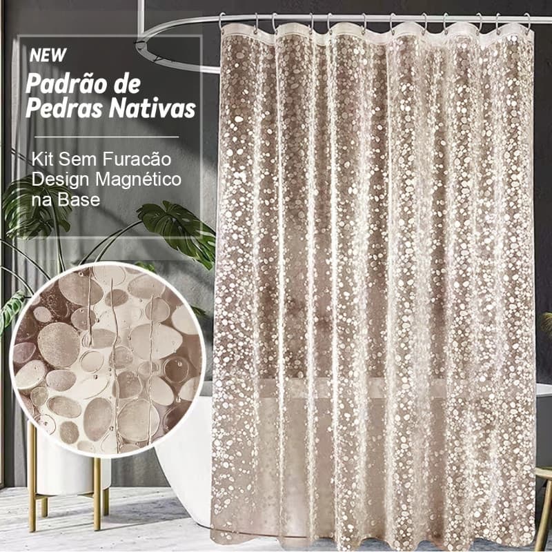 Cortina de Box 3D com Ímã 100% PVC 2x1,8m – Anti Mofo, Alta Qualidade, Resistente para Banheiro