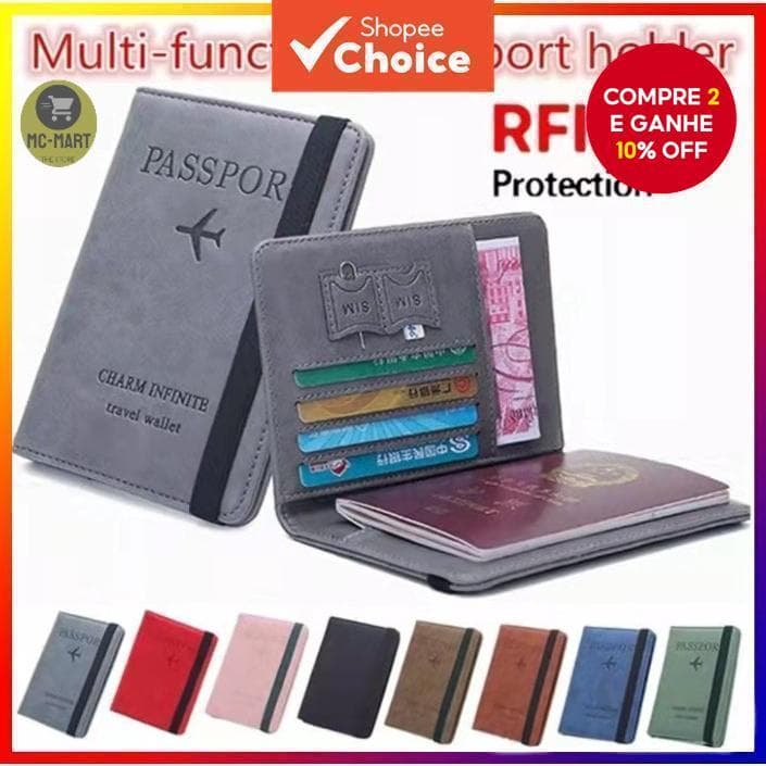 Capa De Passaporte De Couro Com Proteção Rfid, Capa Para Cartão De Crédito E Cartão Sim De Viagem