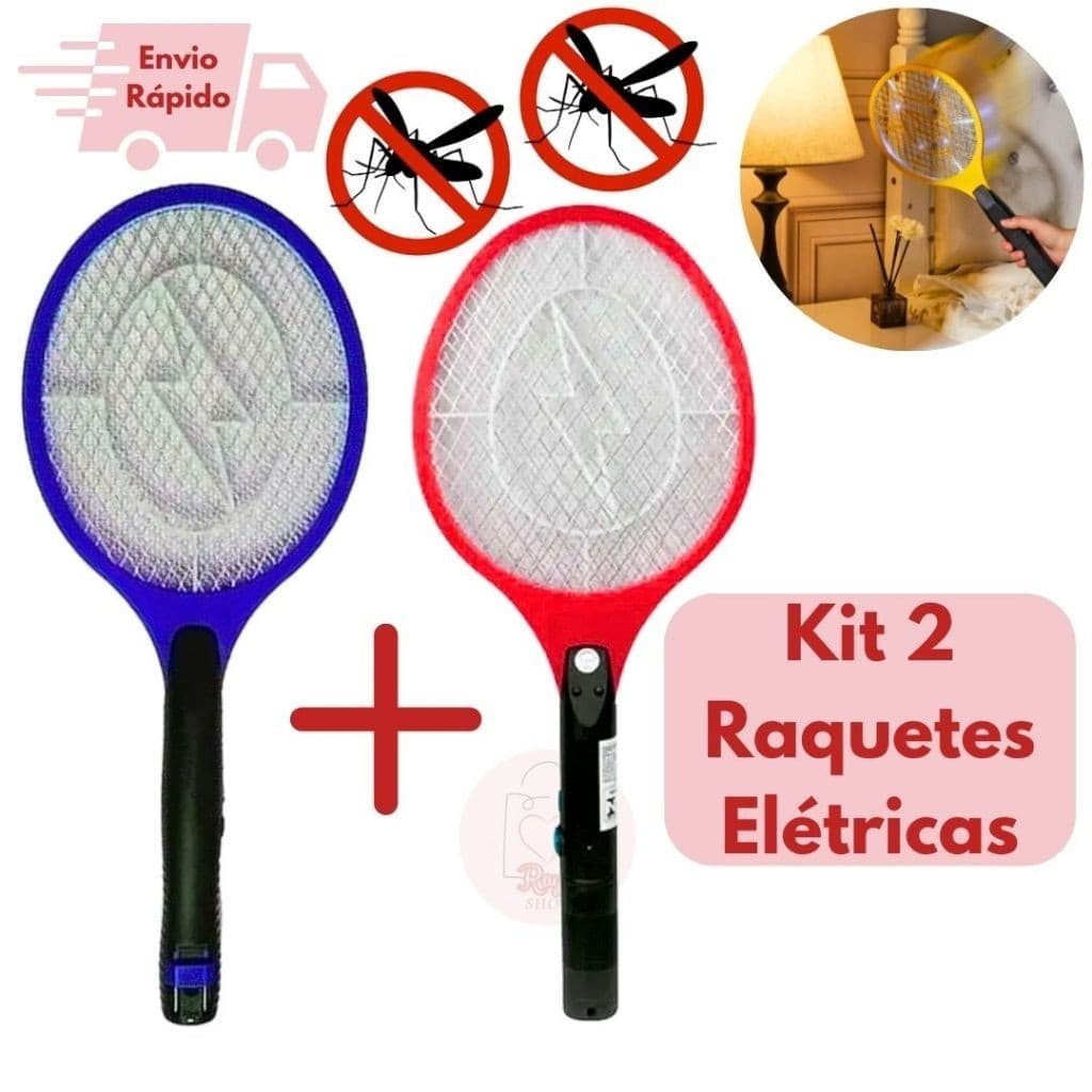 Kit 1/2 Raquetes Elétricas Mata Mosquito Pernilongo - Recarregável e Bivolt 110/220 - Acaba com Pernilongos e Moscas
