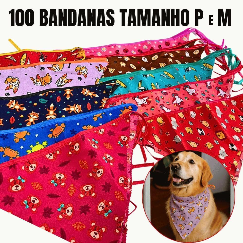 Kit 50/100 Bandanas Sortidas para Pet Shop Tamanho P e M Estampadas Banho E Tosa Laços Macho Fêmea